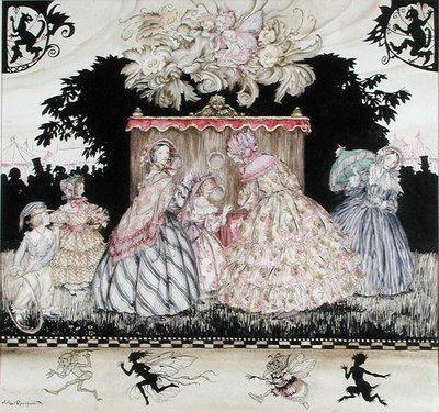 The Peep Show」、「Costumes Through the Ages」（Maggs Brothers）のカバーイラスト 作： Arthur Rackham