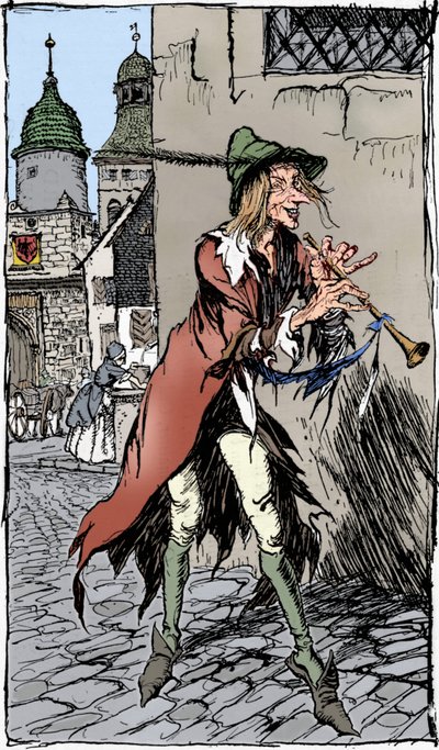 ハーメルンの笛吹き男、1934年 作： Arthur Rackham