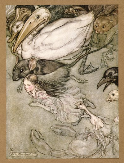 涙のプール、不思議の国のアリスアドベンチャー、ルイスキャロル作、pub.1907 作： Arthur Rackham