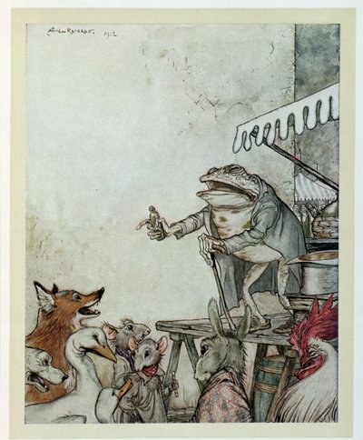 クワックカエル、「イソップの寓話」のイラスト、ハイネマン発行、1912 作： Arthur Rackham