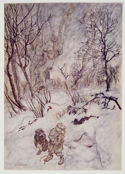 ネズミはしばらく熟考し、ケネスグラハム（1859-1932）のパブの柳の風から、それらを囲むこぶと斜面を調べました。 1940 作： Arthur Rackham