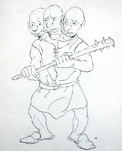 三つ首の巨人」（紙にペンとインク 作： Arthur Rackham