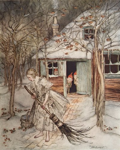 グリム兄弟による「リトルブラザー＆リトルシスターと他の物語」からの森の中の3人のリトルメン、pub.1917 作： Arthur Rackham