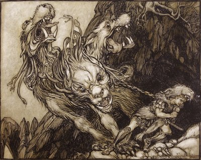 ヘラクレスの十二番目の労働、BG NiebuhrによるThe Greek Heroesのイラスト、1903年（紙にペンとインクとトイレ） 作： Arthur Rackham
