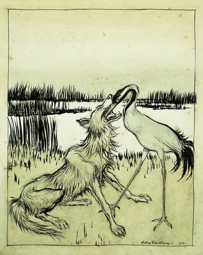 狼と鶴-イソップ寓話、1912 作： Arthur Rackham