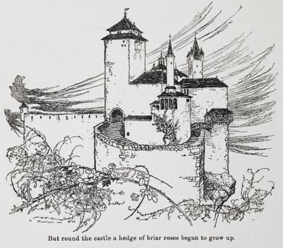 ブライア ローズ (眠れる森の美女) のトゲに囲まれた城 作： Arthur Rackham
