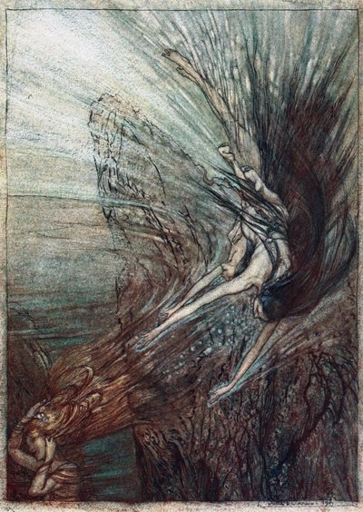 ラインメイデンのはしゃぐ。リチャード・ワーグナーによるラインゴールドとヴァルキリーのイラスト、 作： Arthur Rackham