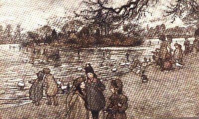 JMバリーによってケンジントンガーデンズのピーターパンからすべての鳥が生まれた島、1906 作： Arthur Rackham