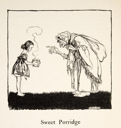 グリム兄弟の「リトル・ブラザー＆リトル・シスターとその他の物語」（1917年出版）より、小さな子が箱を持ってきた。 作： Arthur Rackham