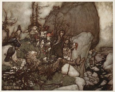リップヴァンウィンクルの眠り。ワシントンアーヴィングのリップヴァンウィンクルのパブ。 1910 作： Arthur Rackham
