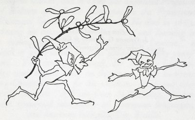 Dois elfos brincando, um carregando um raminho de visco 作： Arthur Rackham