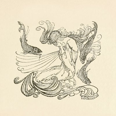 ウンディーネ」の泣いている泉から立ち上がるウンディーネ 作： Arthur Rackham