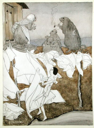 ウンディーネ（Friedrich de la Motte Fouque (1777-1843)作の「ウンディーネ」の習作、W.L Courtneyによる脚色、1909年発行（紙に鉛筆を使ったペン＆インク） 作： Arthur Rackham