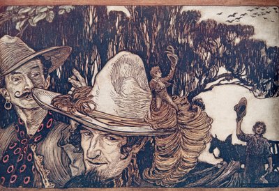 トムが父親に別れを告げたとき、彼らは彼と一緒に家を出ました。 1909 作： Arthur Rackham