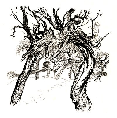 ささやく木、リンゴの皿から、1917年、1923年 作： Arthur Rackham
