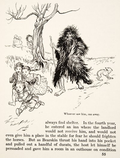 1917年に出版されたグリム兄弟の「Little Brother & Little Sister and Other Tales」から、「Little Brother & Little Sister and Other Tales」を見た人は逃げ出した。 作： Arthur Rackham