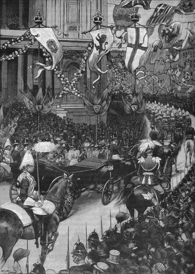 ヨーク公の結婚：セントポール大聖堂を通り過ぎる王室の行列、1893年1906年 作： Arthur Salmon