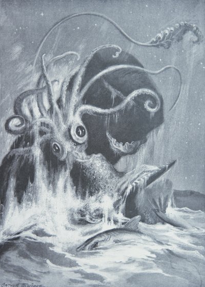 クラーケンとマッコウクジラ 作： Arthur Twidle