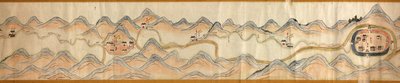 16,000。 提供されます。 北を右に向けます。 絵で示されているレリーフ。 鳥瞰図。 山西省宝鶏西安の濰河から山西四川国境の蜀道まで。 集落、休憩所、駅、旅館、寺院、峠、城壁を表示 作： Arthur W. Hummel
