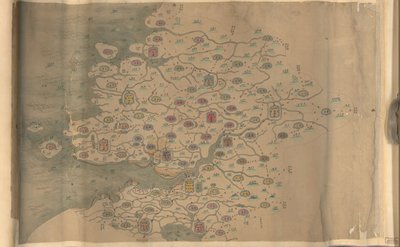 85万。 供給されます。 北を下に向けます。 絵で示されているレリーフ。 絵地図。 ペンとインクと水彩。 浙江省の山、海岸線、島、道路を表示します。 フンメル購入 1930年 No. 35. ライブラリーからも入手可能 作： Arthur W. Hummel