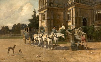 ウォラトンホールの正面図、馬と馬車のあるノッティンガム、c.1880-1906 作： Arthur Walker Redgate
