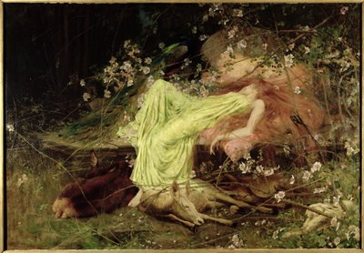 おとぎ話：「すべてが眠っているように見えた、フォームの臆病なうさぎ」 - スコット、1895年頃（キャンバスに油彩） 作： Arthur Wardle