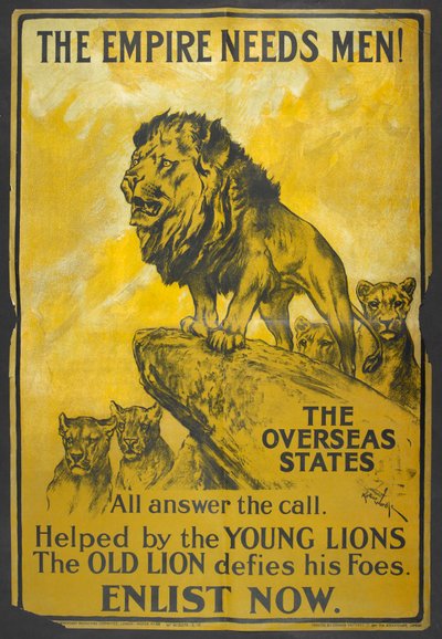 帝国には男が必要だ！」。イギリスの植民地を対象とした募集ポスター。 作： Arthur Wardle