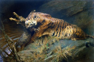 虎とワニ（キャンバスに油彩） 作： Arthur Wardle