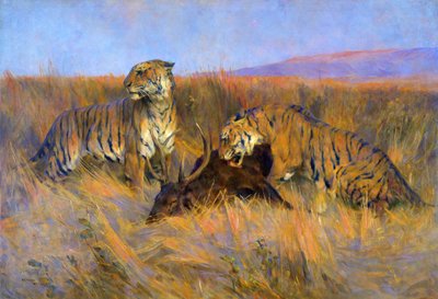 Tigers at Kill (キャンバスに油彩) 作： Arthur Wardle