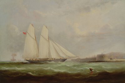 スクーナーヨットエスメラルダ、シェルブールに接近、1861年 作： Arthur Wellington Fowles