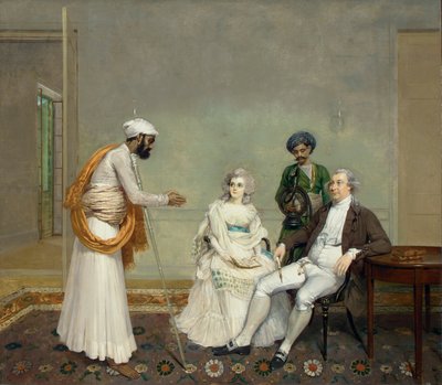 カルカッタのインテリアにあるスエトニウスグラントHeatlyおよびTemperance Heatly裁判官とインド人の召使いの肖像、1786年頃 作： Arthur William Devis