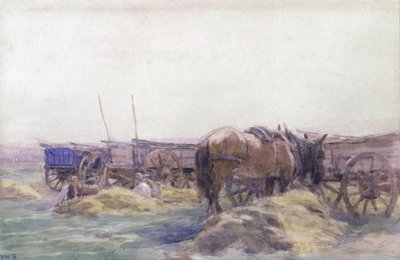 馬と干し草のカート（紙に水彩） 作： Arthur Winter Shaw