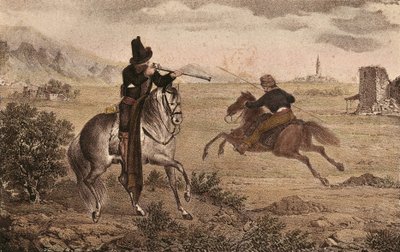 カブレラ・イ・グリノ、ラモン（1806-1877）。スペインのカーリスト軍人。スペイン。カーリスト戦争。シドの騎兵隊。写真は "Album de tropas carlistas de Aragon "より。リトグラフ。個人蔵 作： Artist Unknown