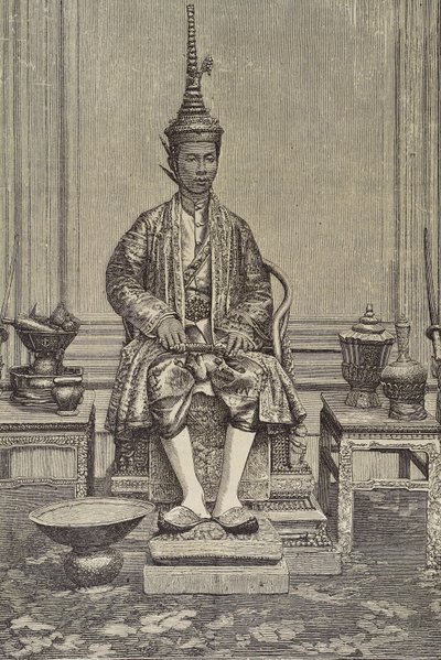 ラーマ5世（1853-1910）。チャクリー家第5代君主。エングレーヴィング。個人蔵 作： Artist Unknown