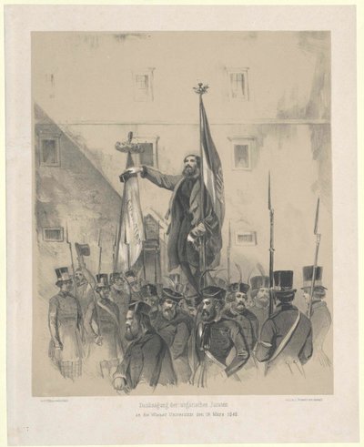 1848年3月16日、ウィーンの大学におけるハンガリー人法学者の感謝の言葉 作： Artist Unknown