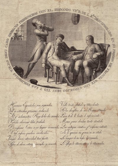 スペイン王フェルディナンド7世（1784-1833）。スペイン国王（1808-1833）。フランスにおけるフェルナンド7世の捕囚。エッチング。スペイン.アンダルシアCADIZ。サン・フェルナンド市立歴史博物館 作： Artist Unknown