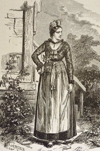 ドイツ（19世紀）。社会（1879年）。アルザス。この地方の女性たち。今、アルザスはドイツ帝国議会（1871年～1918年）に握られている。エングレーヴィング。個人蔵 作： Artist Unknown
