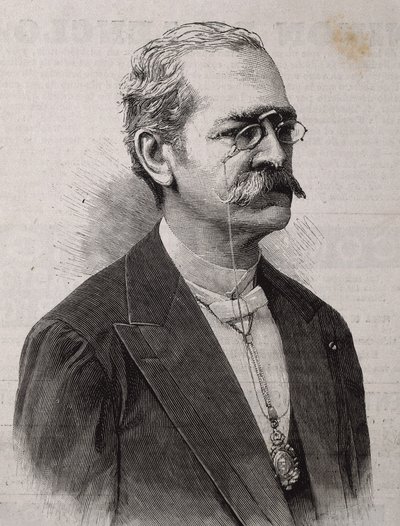 パルマ、リカルド（1833-1919）。ペルーの作家、学者、司書、政治家。エングレーヴィング。 作： Artist Unknown
