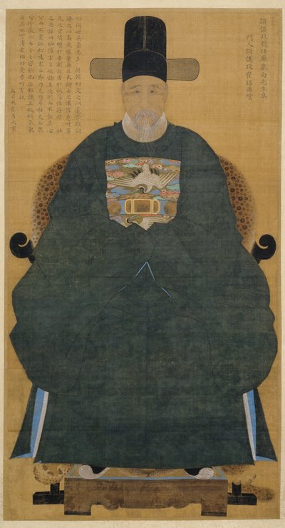 南國萬（1629～1711）の肖像（掛軸、絹本、墨、彩色） 作： Artist Unknown