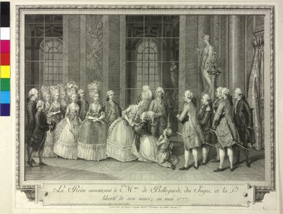 王妃マリー・アントワネット、1777年にベルガルド夫人の配偶者解放を発表 作： Artist Unknown
