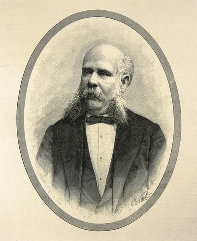 リウス・イ・タウレ、フランセスク・デ・パウラ（1833-1889）。スペインの弁護士、政治家。バルセロナ市長、1888年バルセロナ万国博覧会の推進者。A. Carreteroの "La Ilustracion Espanola y Americana "に掲載された肖像画。エングレーヴィング。 作： Artist Unknown