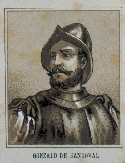 SANDOVAL, Gonzalo de (1497-1527)。ニュー・スペイン（メキシコ）のスペイン人征服者。エングレーヴィング。 作： Artist Unknown