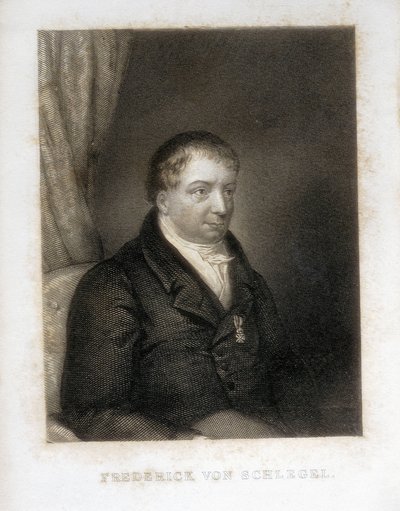 シュレーゲル、フリードリヒ・フォン（1772-1829）。ドイツの詩人、批評家、学者。ドイツ・ロマン主義の批評家。エングレーヴィング。 作： Artist Unknown