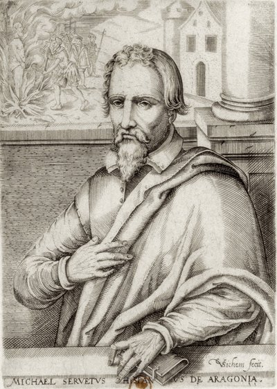 セルベト、ミゲル（1511-1553）。スペインの医師、神学者。キシログラフィ。フランス。イル＝ド＝フランス.パリ.国立図書館 作： Artist Unknown