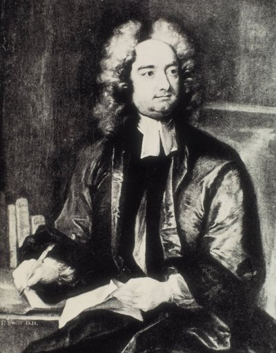 スウィフト、ジョナサン（1667-1745）。アイルランドの聖職者、風刺作家。チャールズ・ジャーヴァス（1675-1739）の絵に描かれた、ダブリンの聖パトリック大聖堂の学長としての肖像画。エングレーヴィング。個人蔵 作： Artist Unknown