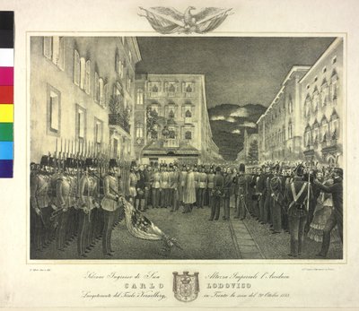1855年10月20日、カール・ルートヴィヒ大公のトレントでの荘厳なレセプション 作： Artist Unknown