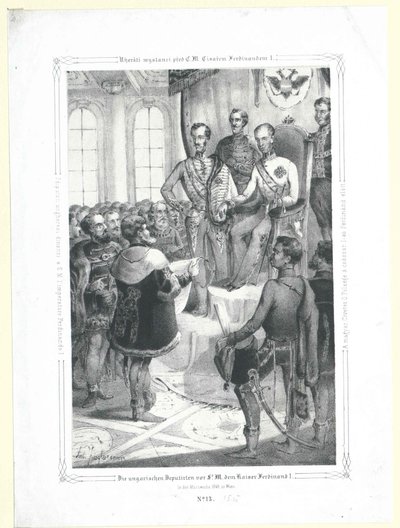 1848年3月の週、皇帝フェルディナンド1世の前に現れたハンガリーの代理人たち。 作： Artist Unknown
