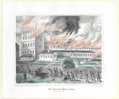 1848年10月28日、ウィーンのオデオン座の発火事件 作： Artist Unknown