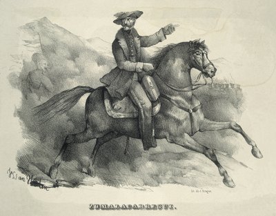 ZUMALACARREGUI, Tomas (1788-1835)。カーリスト将軍。スペイン。第一次カーリスト戦争。馬に乗るスマラカレギ。エングレーヴィング。 作： Artist Unknown