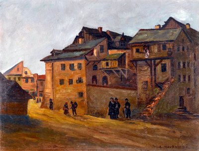 「「ポーランド、クラクフのユダヤ人街の眺め」」 マルコヴィッチ、アルトゥール (1872-1934) 作、クラクフのユダヤ人街 - キャンバスに油彩、21x27.5 - 個人蔵 作： Artur Markowicz